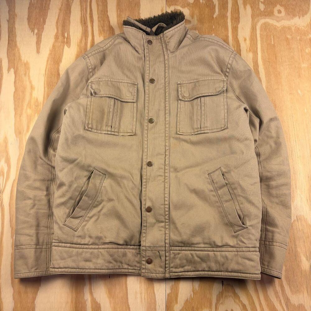 Vintage Y2K Aeropostale Sherpa-Lined Cargo Utility Jacket – Tan/Brown – Men’s M